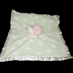 Messages From The Heart BEAR BABY Lovey Green HEAVEN SENT Blanket Satin 18x18
